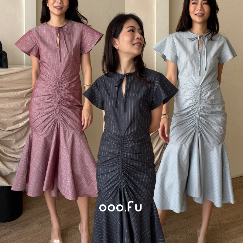 OOO.FU- Betty Dress เดรสแขนบาน ทรงเมอร์เมด