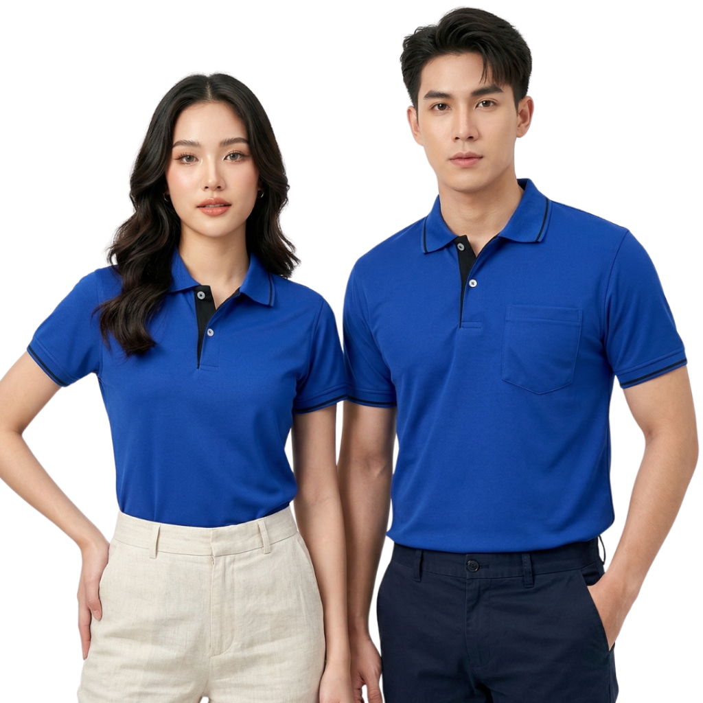 เสื้อโปโลสีน้ำเงิน ปกริ้วดำ polopeak
