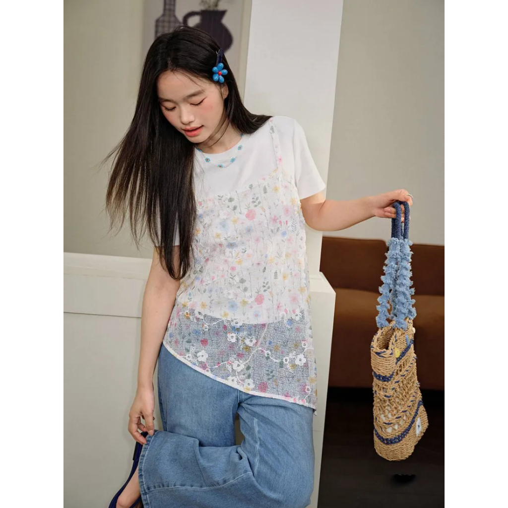 [พรีออเดอร์] ❤KUOSE : Mixed Print Floral Midi Skirt❤