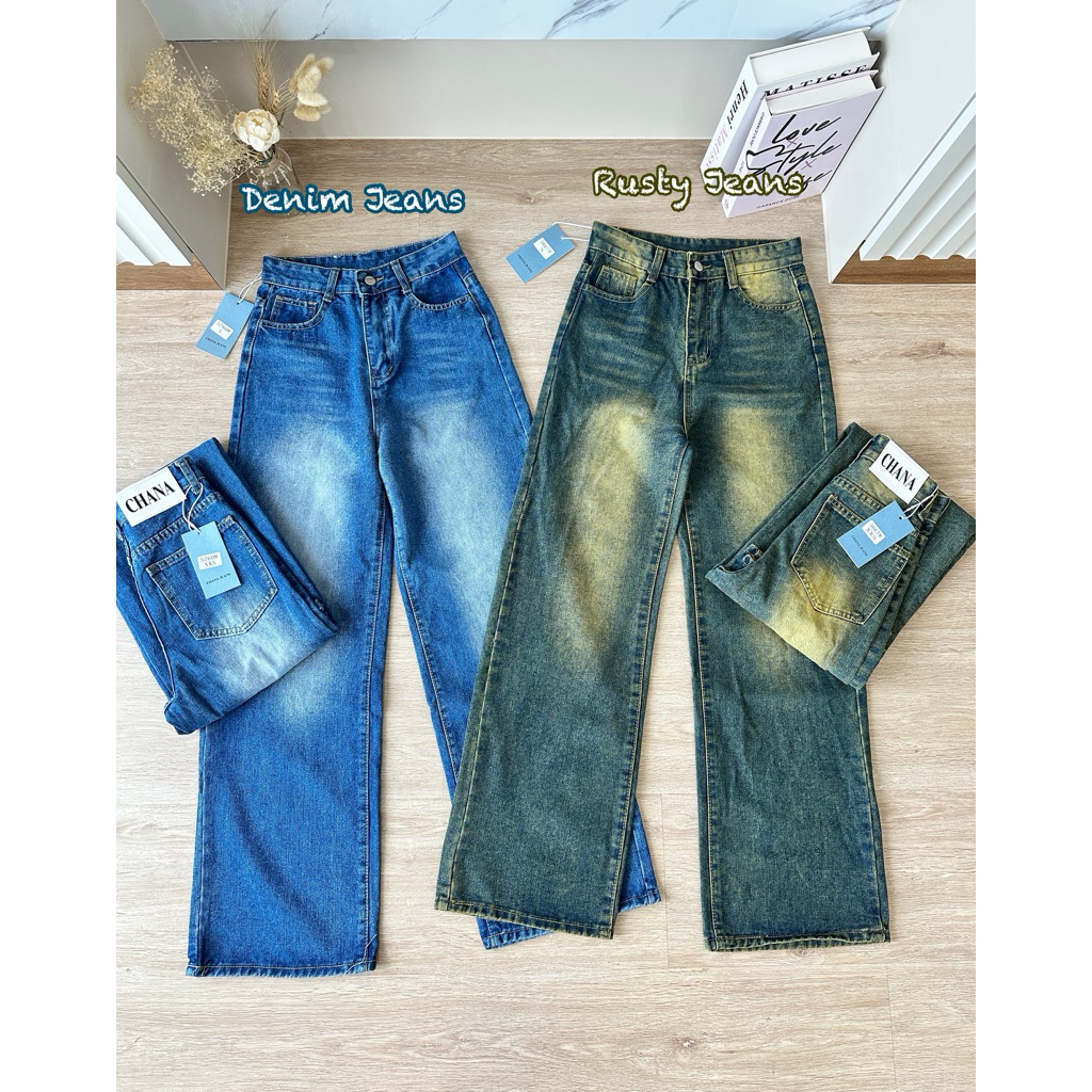 CHANA - Basic Classic Jeans 5760 5667 กางเกงยีนส์กระบอกใหญ่ ผ้าไม่ยืดเอวสูง