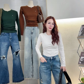 165-166 รุ่นDZ Softline (ดี-ซี่ ซอฟต์ไลน์) เสื้อยืดแขนยาวคอกลมจั๊มข้าง แต่งอะไหล่DZ ผ้าCotton supersofe
