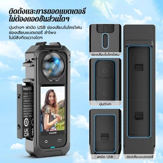 กรงป้องกันโลหะ สำหรับกล้อง Insta360 X5/X4AIRผลิตจากอลูมิเนียมอัลลอยด์ มีโครงกรงพร้อมฝาครอบเลนส์ซิลิโคน