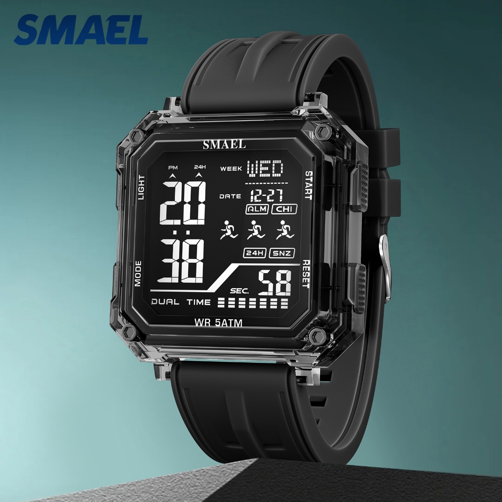 SMAEL 8129 นาฬิกาสำหรับผู้ชาย อเนกประสงค์ ใช้ได้ทั้งกลางแจ้งและในร่ม ระบบเตือนภัย จับเวลา เรืองแสงในที่มืด ทนน้ำและกันกร