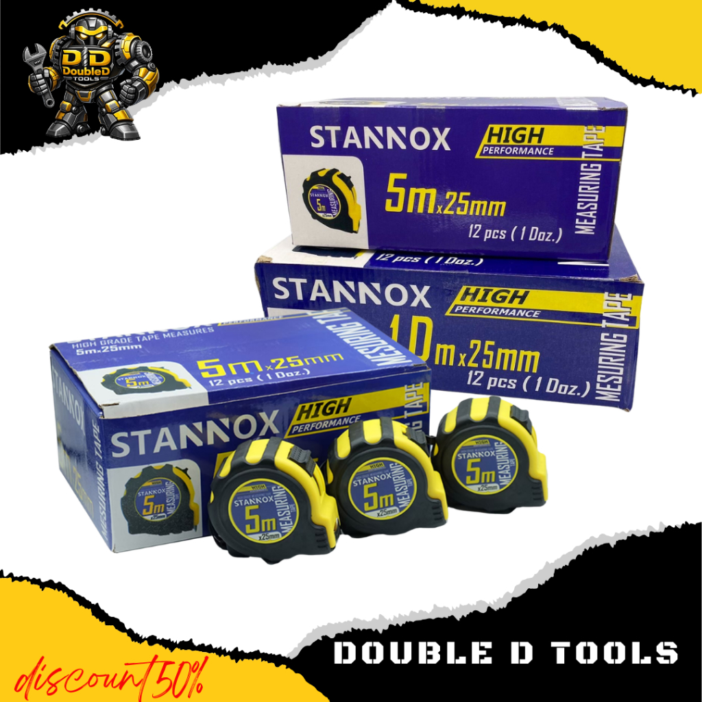 ตลับเมตรหุ้มยาง STANNOX แม่นยำ มาตรฐานกองชั่งตวงวัด จับถนัดมือ ทนแรงกระแทก