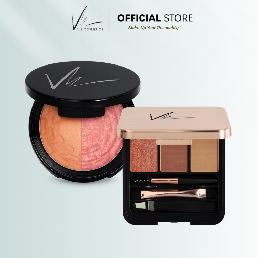 ( เซ็ตคู่ ) Vie Cosmetics Duo Blush Fusion 5.5 g. & Brow & Beam Duo Palette 2.7 g.