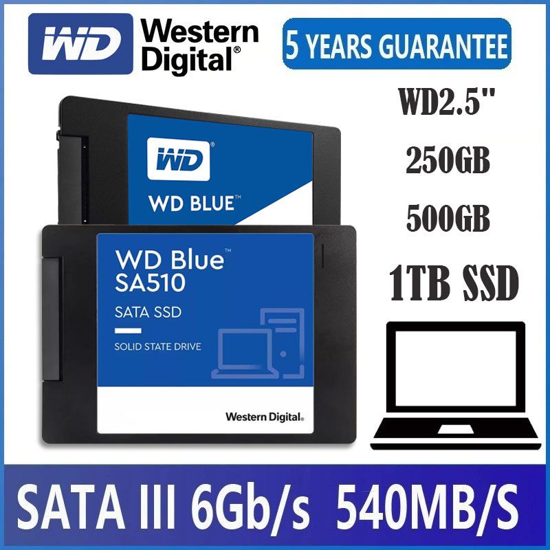 【Ready Stock】WD Blue SA510 SATA SSD 250GB/500GB/1TB ฮาร์ดดิสก์ความเร็วสูง รับประกัน 3 ปี
