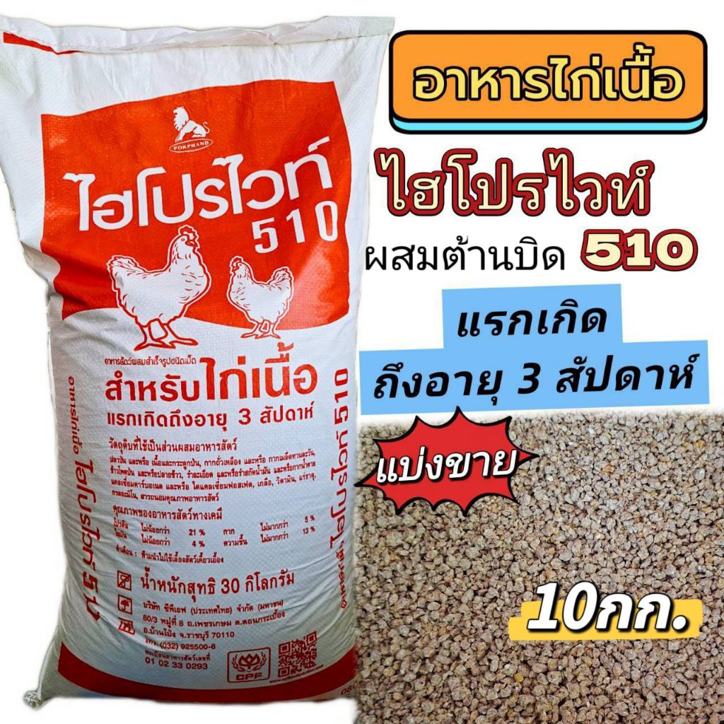 อาหารลูกไก่ไฮโปรไวท์510 ผสมต้านบิด แข็งแรงโตไว โปรตีนสูง (10กก.)