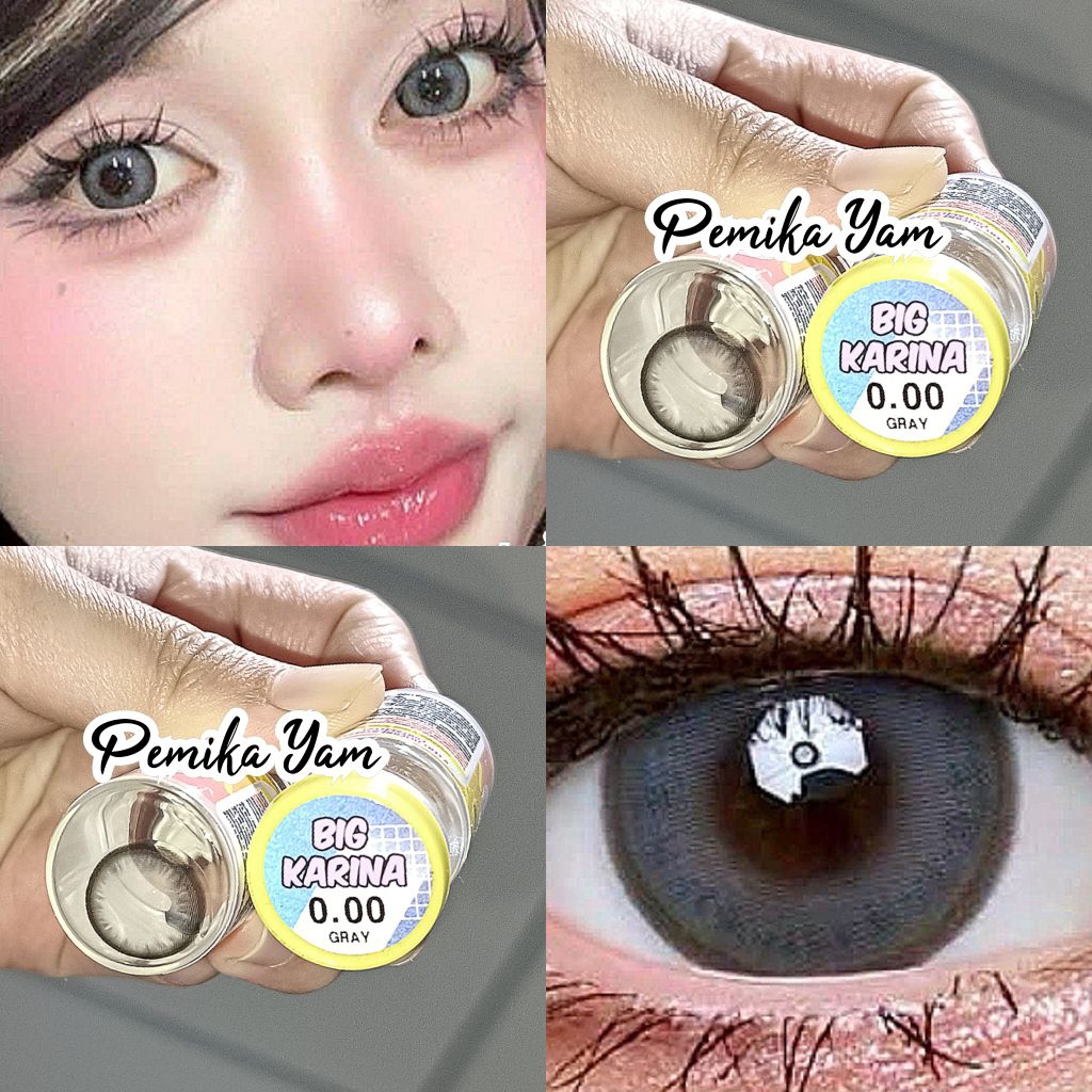 คอนแทคเลนส์แฟชั่น ลาย Big Karina Gray สีเทา ขนาดโตมาก เลนส์ 15.0 mm ค่าอมน้ำ 65% รายเดือน ( U lens )