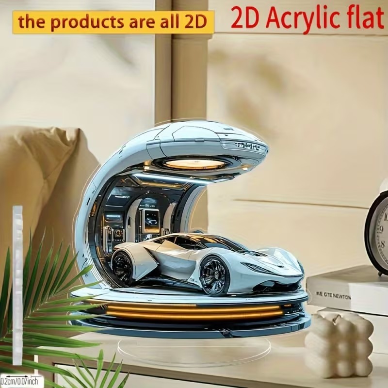 2D Flat, Modern Bohemian Space Capsule & Speed Decal - Acrylic Desktop Decoration Suitable for Home,