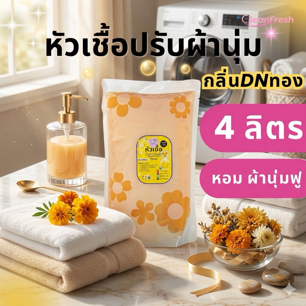 หัวเชื้อน้ำยาปรับผ้านุ่ม CleanFresh สูตรเข้มข้น x6 กลิ่นดาวนี่ ทำได้ 4 ลิตร หอมนาน