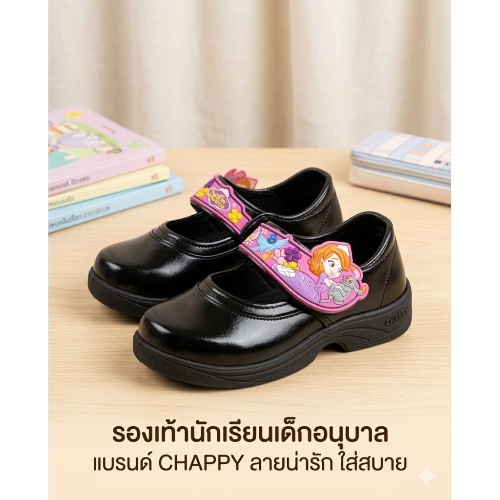 🎈พร้อมส่งค่ะ รองเท้านักเรียนหญิงสีดำ chappy  งานเทป และงานกระดุม สินค้าดีมีคุณภาพ