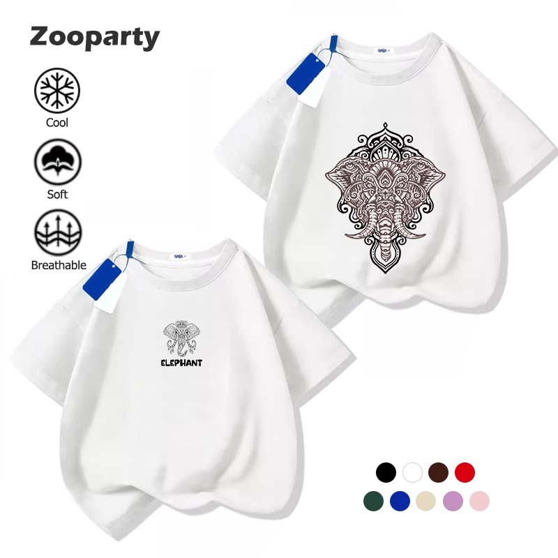 เสื้อเด็ก ลายช้าง มินิมอล ใส่สบาย ไม่หด คอกลม cotton เสื้อยืดแขนสั้นสำหรับเด็ก(ส่งเร็ว จัดส่งจากไทย)