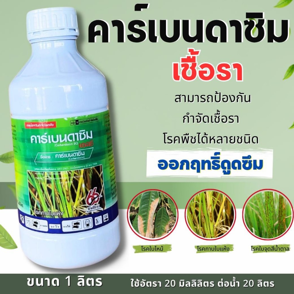 คาร์เบนดาซิม 50% SC (ขนาด 1 ลิตร)  ป้องกันขจัดโรคพืช เช่น โรคใบไหม้ โรคกาบใบแห้ง โรคใบจุดสีน้ำตาล โรคราแป้ง โรคแอนแท