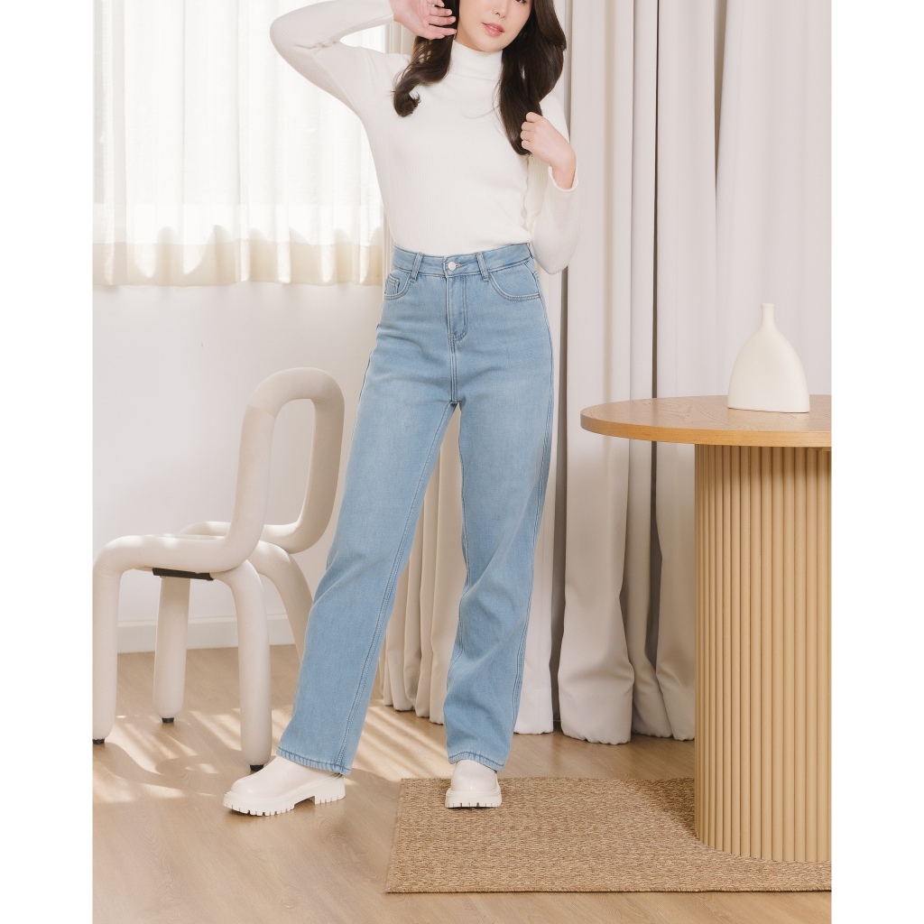SNOWCOVER - SC219 Snowcover SoftShape Wool Straight Jeans กางเกงยีนส์บุขน ผ้ายีนส์ไม่ยืด นิ่มใส่สบายทรงตรงสวย