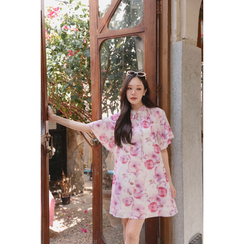 Pamlook Katie dress ลายดอกชมพู