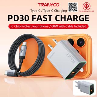 TRANYOO【TIS】 US13 เครื่องชาร์จเร็วแบบพอร์ตคู่ USB + Type-C เ…