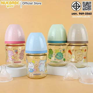 Nuebabe ขวดนมคอกว้างสีชา Tritan Ultra Clear Amber 5,8 ออนซ์ แพ็ก 2 ชิ้น