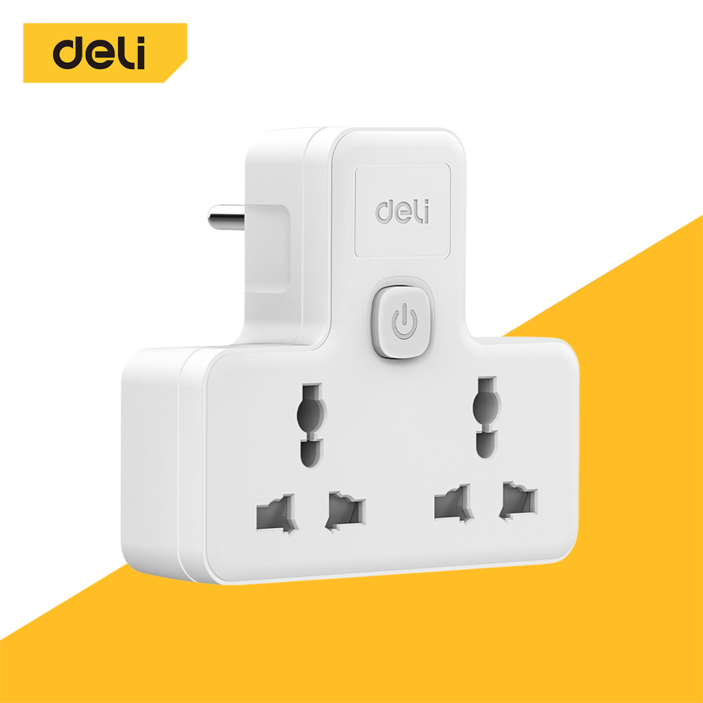Deli ปลั๊กไฟ ปลั๊กแปลง ปลั๊กสามตา 3 ช่อง  กำลังไฟ 10A 2500W อแดปเตอร์ ปลั๊กสากล  Universal Adapter