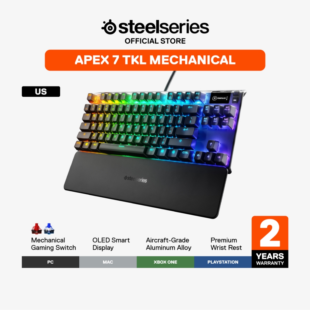 SteelSeries Apex 7 คีย์บอร์ดเกมมิ่งแมคคานิคอล ขนาดเต็ม ไฟ RGB สีดำ
