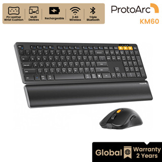 ProtoArc KM60 คีย์บอร์ดและเมาส์ไร้สาย เซ็ต Full Size บลูทูธ …