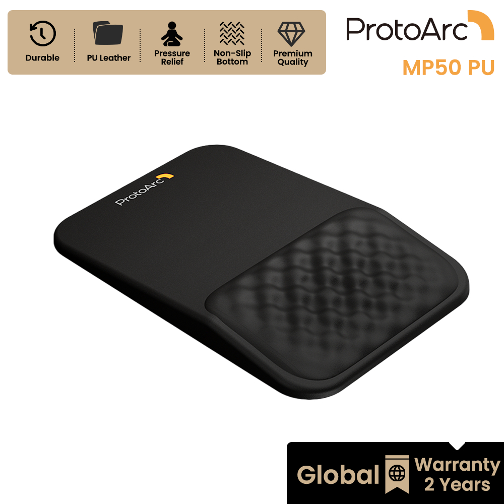 ProtoArc MP50 แผ่นรองเมาส์ Ergonomic พร้อมที่รองข้อมือ เมมโมรี่โฟม ฐานกันลื่น ผิว PU / Lycra รับประกัน 2 ปี