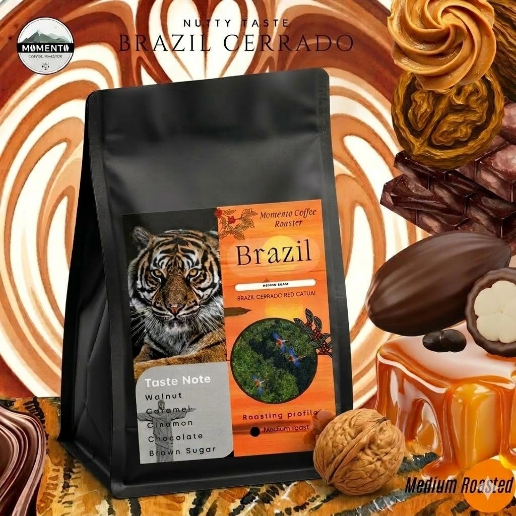 เมล็ดกาแฟคั่วกลางบราซิล "Brazil Cerrado" คั่วกลาง Taste : Walnut Caramel Chocolate
