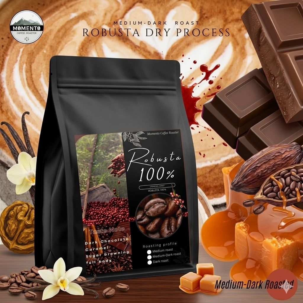 Robusta ล้วน 500g./1kg.  เมล็ดกาแฟโรบัสต้าระนอง คั่วกลาง-เข้ม