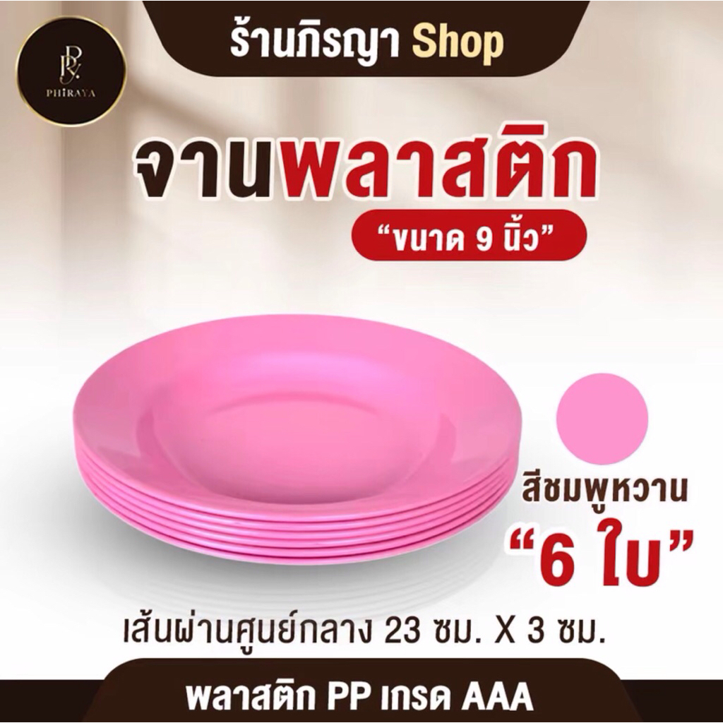 ชุดจานพลาสติก ใส่อาหาร จาน ขนาด 9
