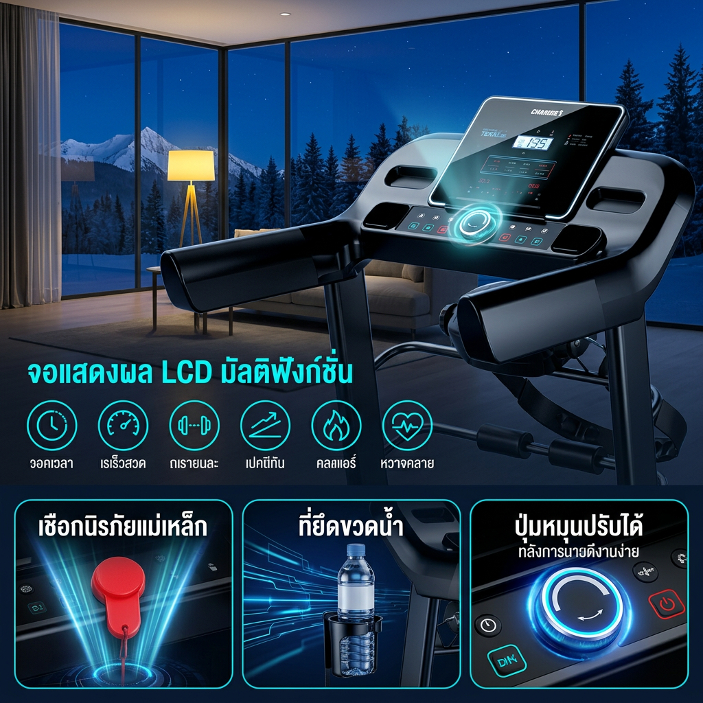 【รับประกัน10ปี】ลู่วิ่งไฟฟ้า JC700 ลู่วิ่ง 5.0HP แรงม้า สามารถปรับความชันได้ ปรับระดับความเร็ว 12ระดับ เครื่องวิ่ง รูปที่ 2
