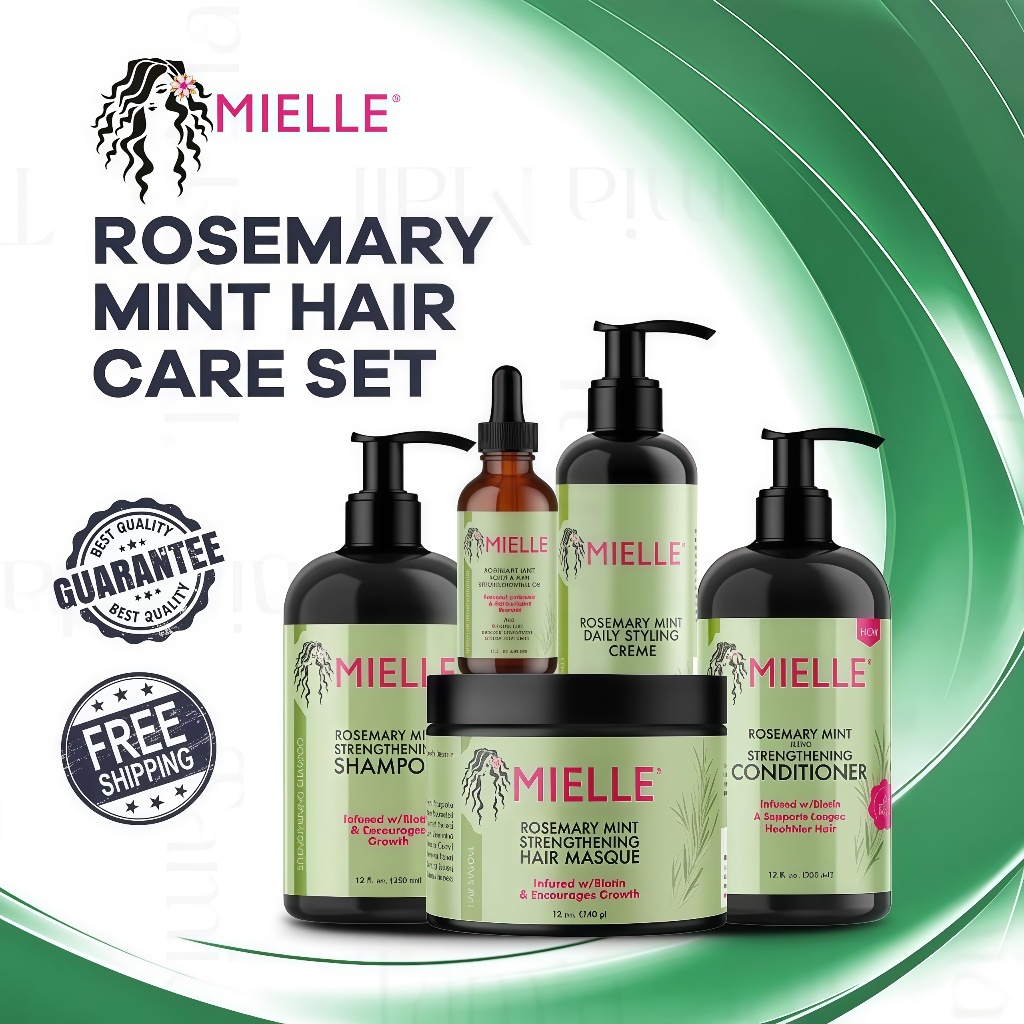 MIELLE Rosemary Mint Strengthening Shampoo แชมพูอ่อนโยน ซ่อมแซมผมเสียหาย 355ml