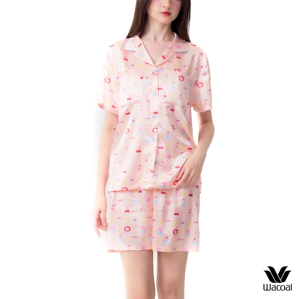 Wacoal No-Bea Sleepwear ชุดนอนกันโป๊ แขนสั้น ขาสั้น รุ่น WN7V33 สีชมพู (PI)