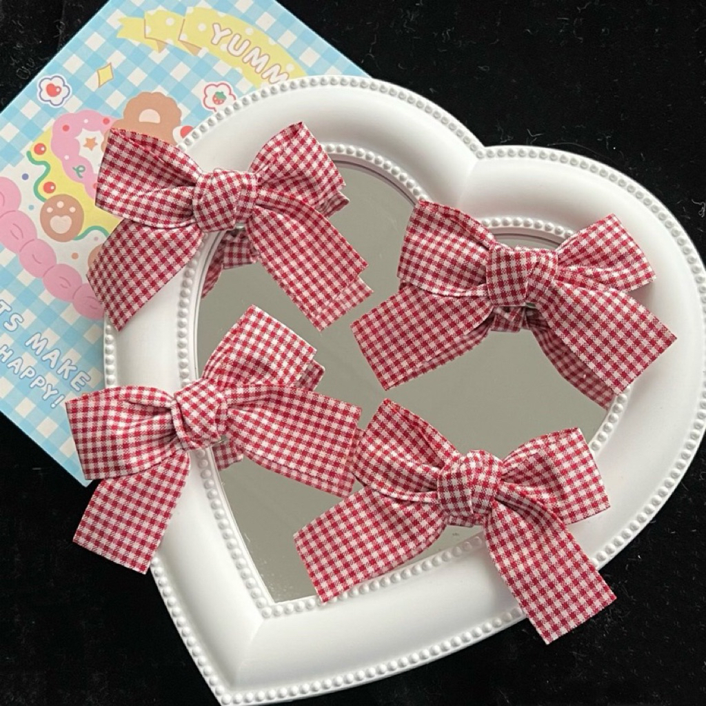 พร้อมส่ง🎀 กิ๊บโบว์น่ารัก ลายสก๊อตสีแดง สไตล์สาวเวียด ราคา/ชิ้น