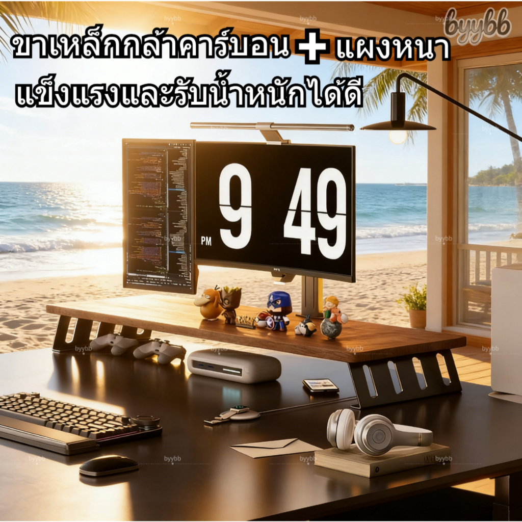 📦คุณภาพสูง📦แท่นวางจอคอมพิวเตอร์ ชั้นวางของบนโต๊ะทำงาน ขาตั้งจอคอมพิวเตอร์ เหล็กผสมไม้ รับน้ำหนักมั่นคง หนาและทนทาน