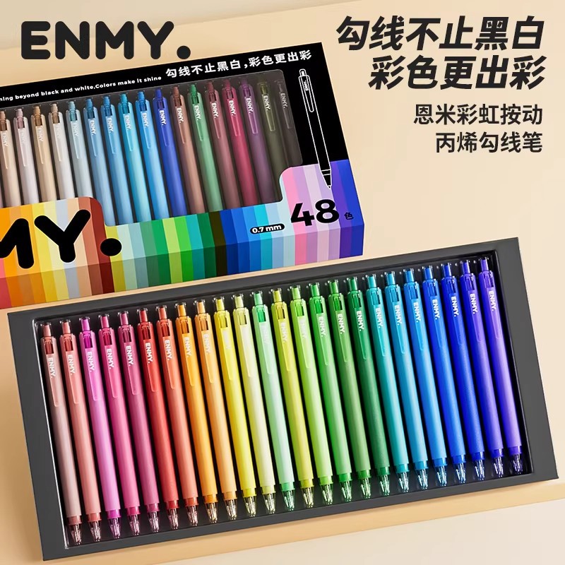 ENMY 48 สี Rainbow Series อะคริลิค Retractable Fineliner Pens ปากกาวาดภาพสีสําหรับเส้นละเอียด
