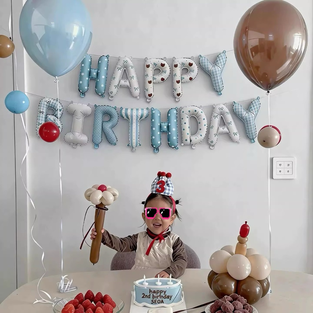 [พร้อมส่ง] ลูกโป่งฟอยล์Happy Birthday ลูกโป่งฟอยล์แฮปปี้เบิร์ดเดย์ ขนาด 16 นิ้ว สีขาว สีดำ สไตล์มินิมอล