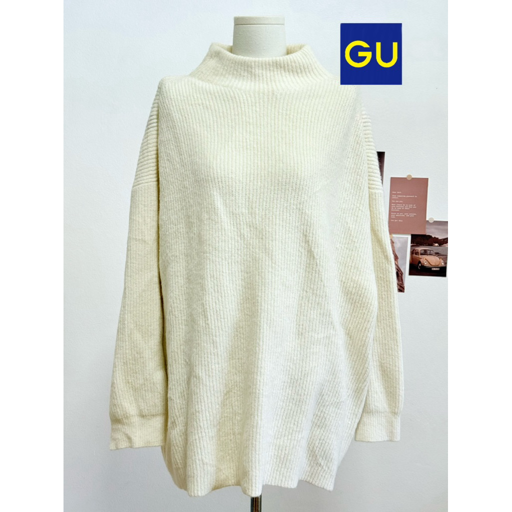 N39 แบรนด์ Gu อก58 ยาว30 สีครีม เสื้อคอปีน มือสอง ป้ายญี่ปุ่น