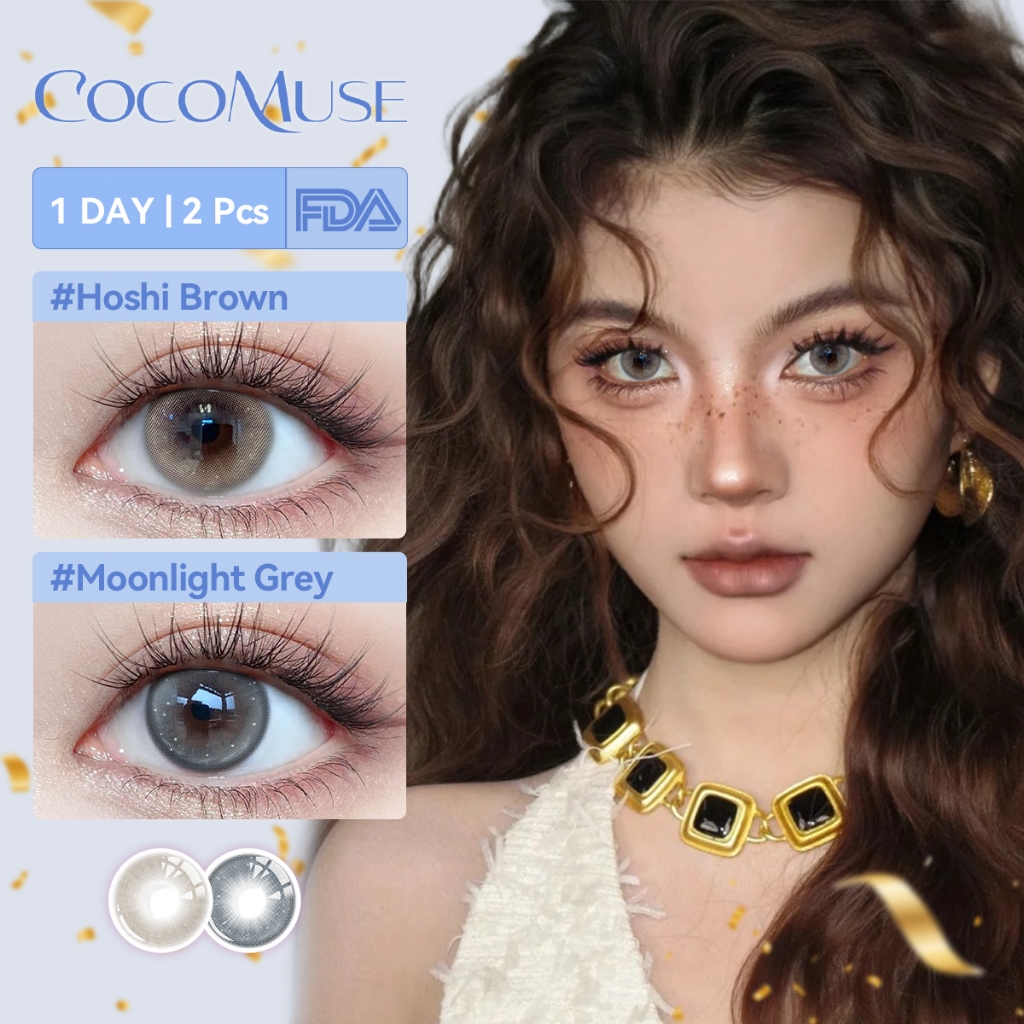 COCOMUSE คอนแทคเลนส์รายวันเกาหลีน่ารัก Hoshi Brown/Moonlight Grey 14.2mm คอนแทคเลนส์สายตาอ่อนโยนไม่แ