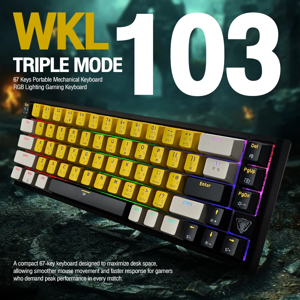 [ส่งฟรี] JEDEL WKL103 Mechanical Keyboard 67 Keys TH/EN มี Knob ปรับเสียง Red Switch ไฟRGB 22 โหมด Anti-Ghosting