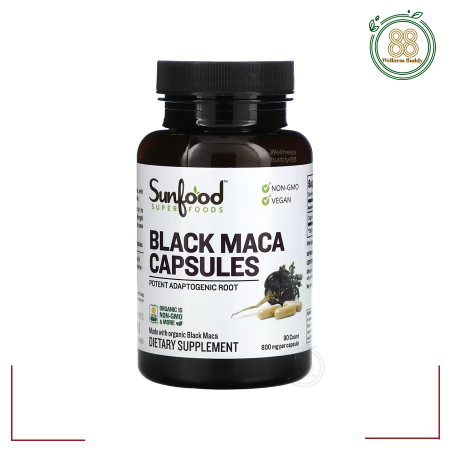 Sunfood, Black Maca, 800 mg, 90 Capsules
