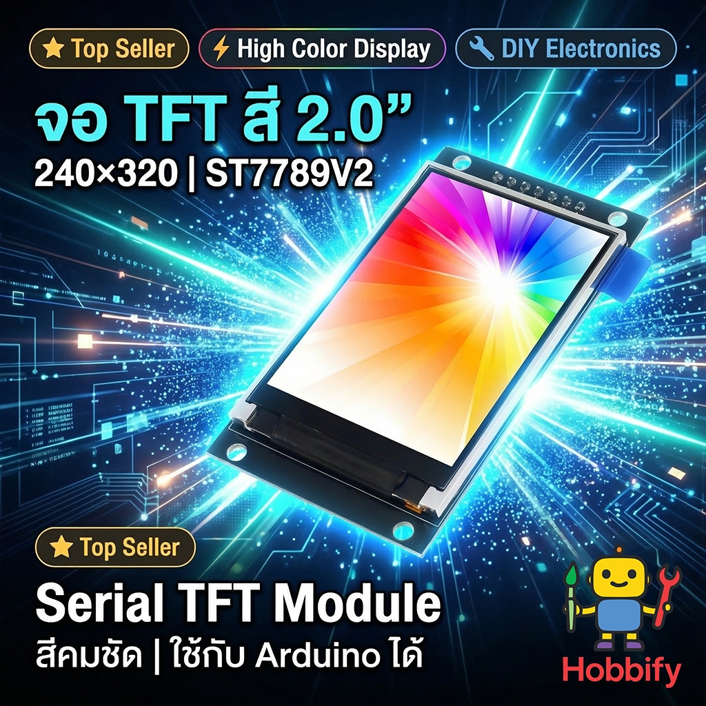 🌈 จอ TFT สี 2.0 นิ้ว 240x320 (ST7789V2) - โมดูลจอสี Serial TFT สำหรับ Arduino, ESP32, IoT Project 🚀