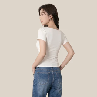WsimpleBra | Envee Top Shirt เสื้อยืด แขนสั้น คอกว้าง มีบราในตัว เลิกใส่ชุดชั้นในและซิลิโคลปิดจุก