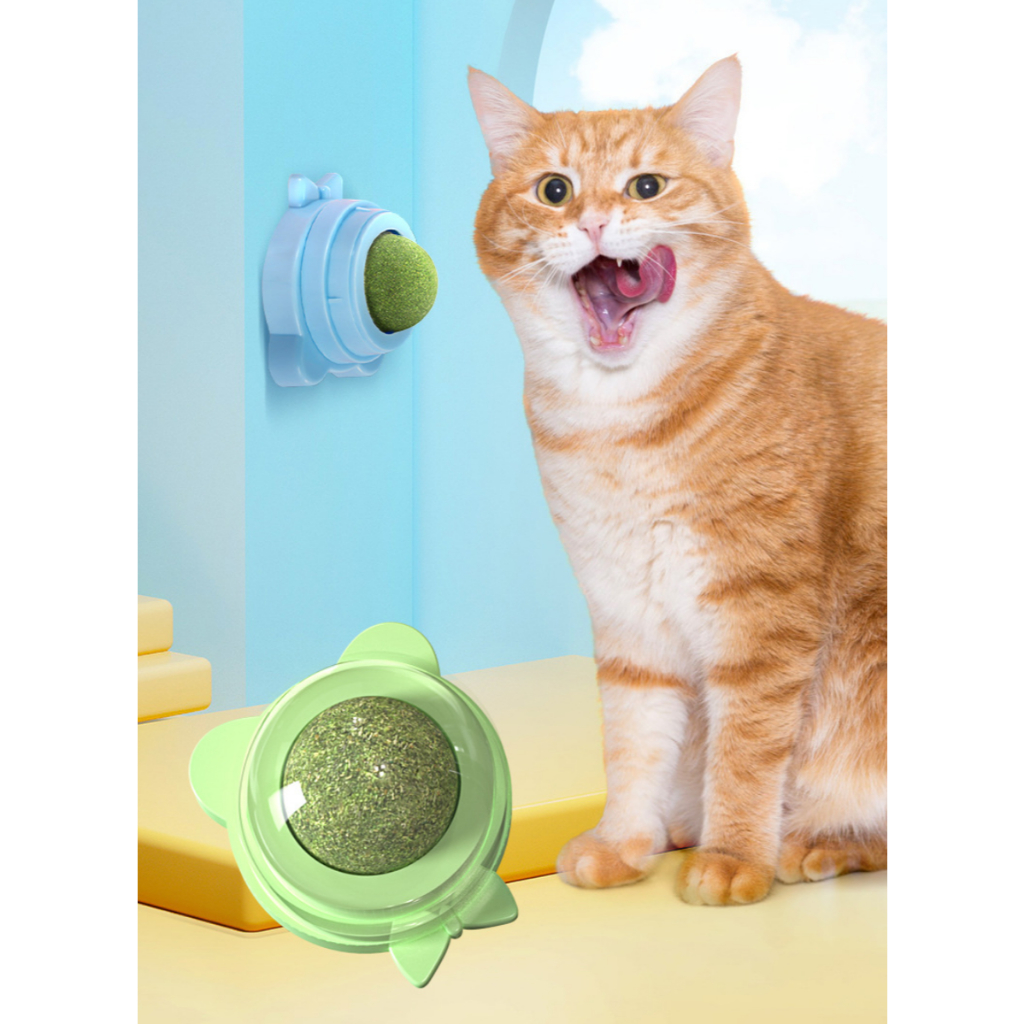 AL-1521 กัญชาแมว แคทนิปบอล Catnip Ball ฐานโบว์ เล่นสนุกเพลิดเพลิน ติดผนังได้ คละสี พร้อมส่ง 🐾