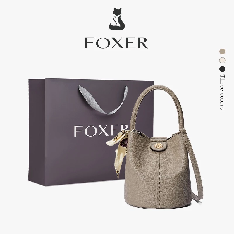 FOXER กระเป๋าสะพายข้างแฟชั่น กระเป๋าทรงถัง กระเป๋าผู้หญิงสุดประณีต ของขวัญผู้หญิง ของขวัญปีใหม่