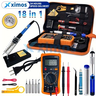 หัวแร้งบัดกรี 60W ปรับอุณหภูมิได้ ชุดครบ 18ชิ้น พร้อมมัลติมิเตอร์ ปั๊มเชื่อม มือจับป้องกันไฟฟ้า สำหรับงานอิเล็กทรอนิกส์