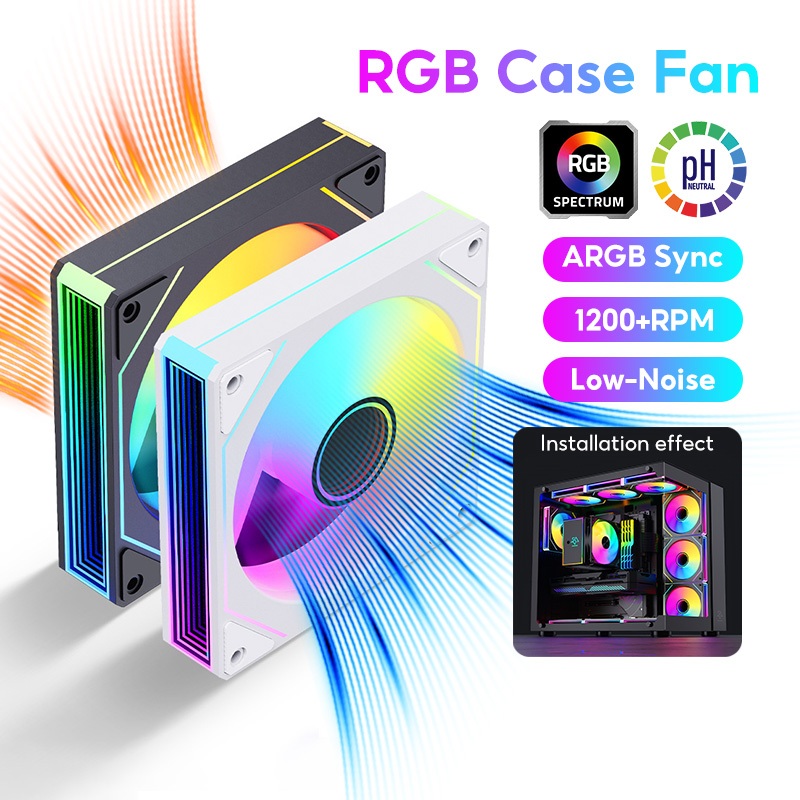 พัดลมคอม RGB/ARGB 12V  พัดลมระบายความร้อน 12cm Dual Ring RGB Cooling Fan