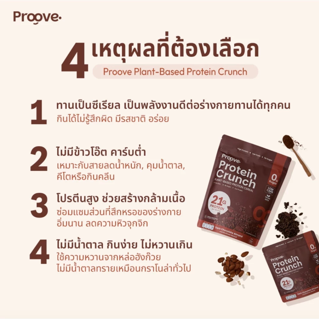 [5แถม2] Proove Protein Crunch 35 g 5 ซอง ฟรี! โปรตีนพืชพกพาขนาด 15 g 2 ซอง thumbnail 3