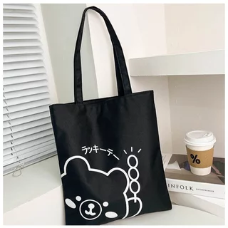 กระเป๋าผ้ามีซิป กระเป๋าเคียง ถุงผ้าชอปปิ้ง สกรีนลายมินิมอล 33*38 ซม.ใส่ของได้เยอะ ทรงโท้ท
