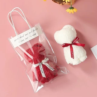 12ผืน คละสี (มีถุงขายแยก) พร้อมส่งไทย ผ้าเช็ดหน้า พับเป็นหมีผูกโบว์ ของชำร่วย ของรับไหว้ งานแต่ง