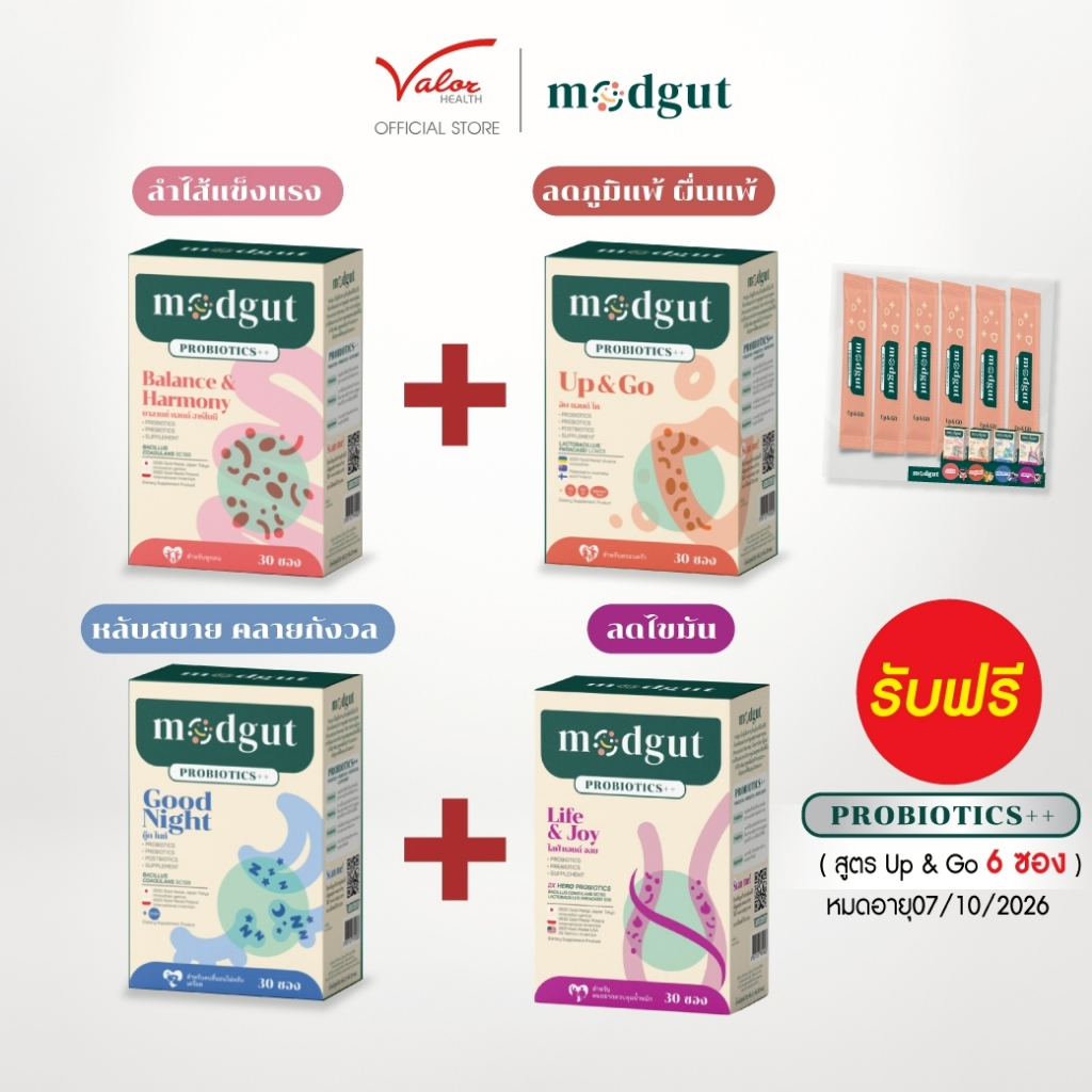 (4 แถม 6)ซื้อ Modgut probiotics ++ 4 กล่อง ฟรี!!! Modgut probiotics ++(สูตรUP&GO) 6ซอง