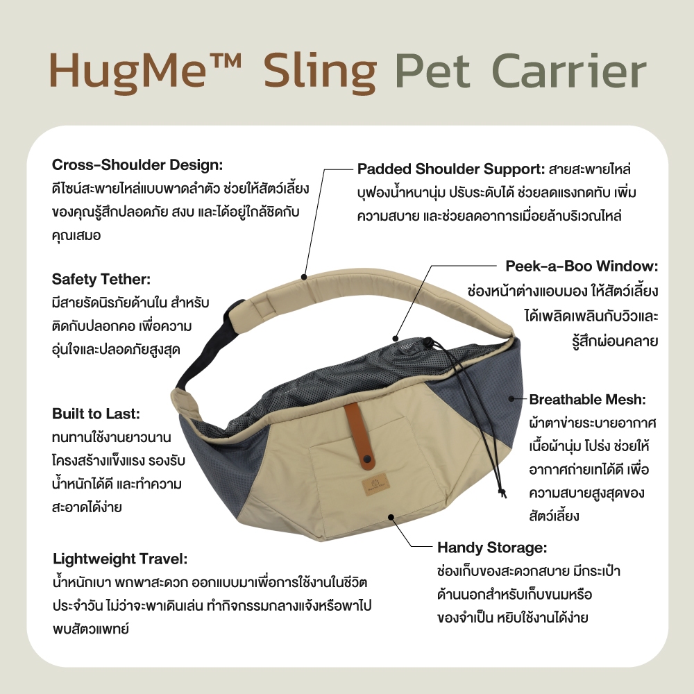HugMe™ Sling Pet Carrier กระเป๋าอุ้มสัตว์เลี้ยงแบบพาดบ่า พอววี่ รูปที่ 2